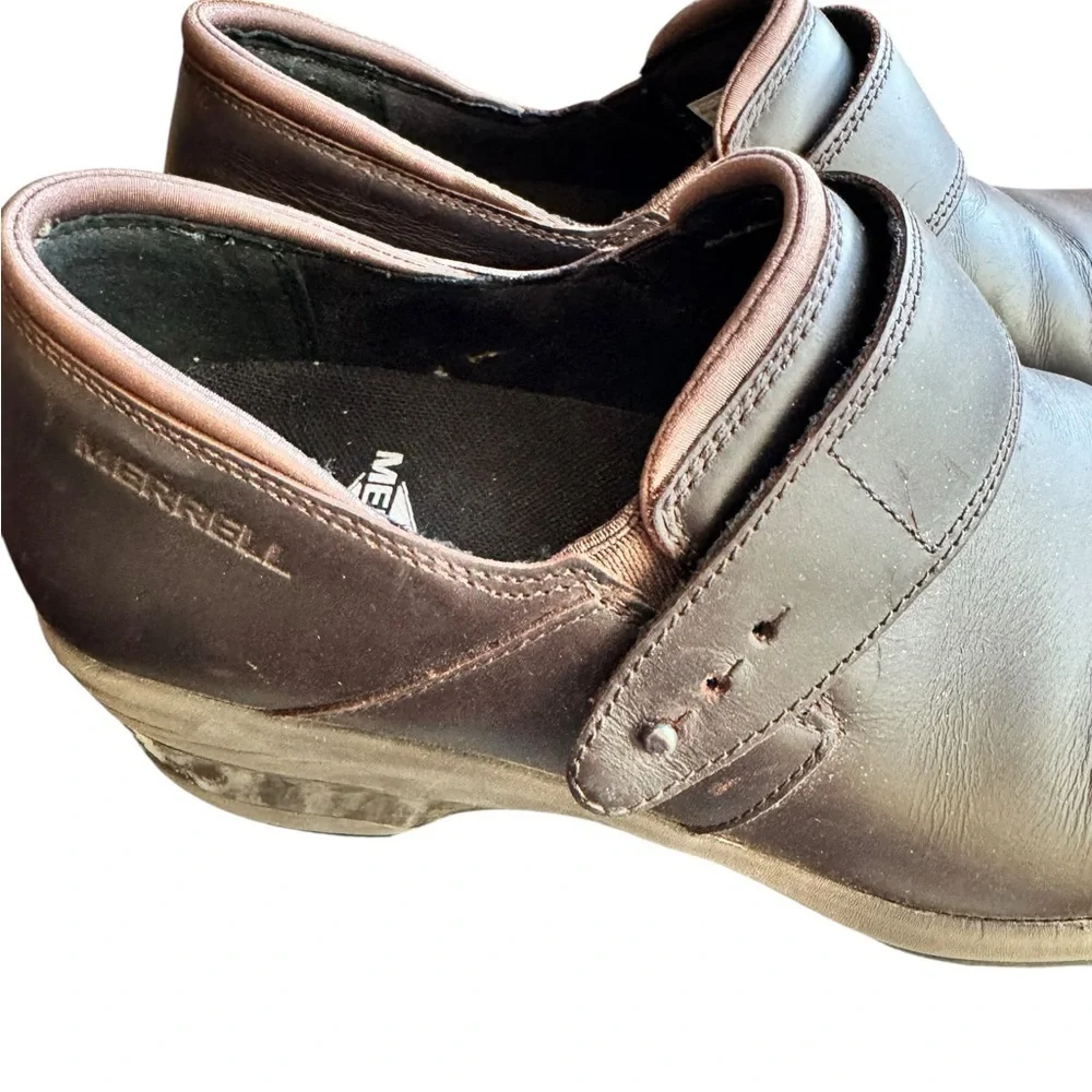 Merrell Pro ComfortBase Air Cushion+ Brown Leather Clogs 8.5 Slip Resistant Work